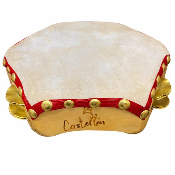 PANDERO CUEQUERO ESTANDAR DOBLE CORRIDA CHAPAS BRONCEADAS (BORDE ROJO)